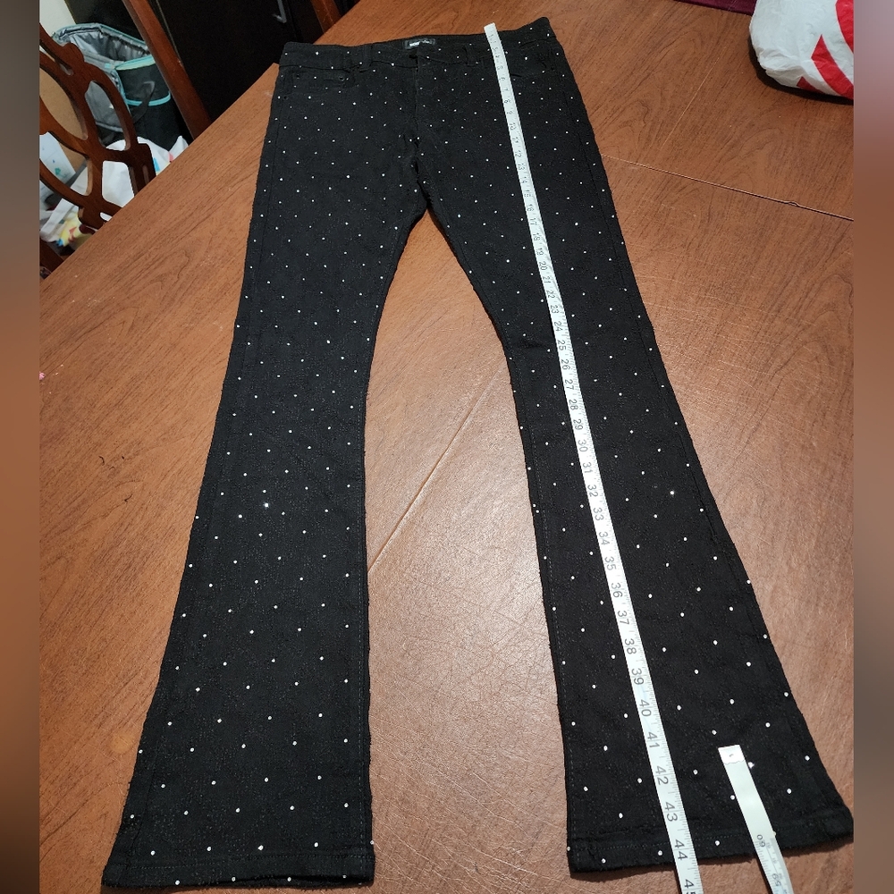 Fashion Nova Mens I Be Jeweled Stacked Flare Black Jeans Pants - Picture 2 of 9